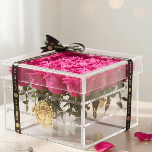 Acrylic Box of Pink Roses