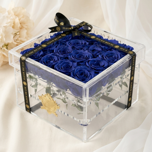 Acrylic Box of Midnight Blue Roses