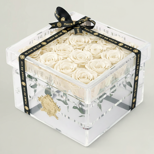 Acrylic Box of Majestic White Roses