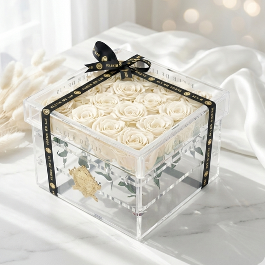 Acrylic Box of Majestic White Roses