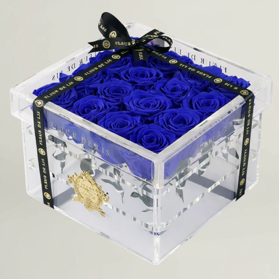 Acrylic Box of Midnight Blue Roses