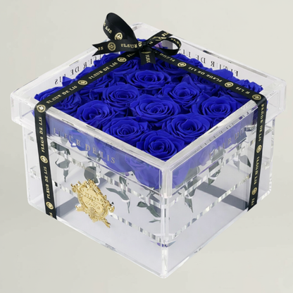 Acrylic Box of Midnight Blue Roses