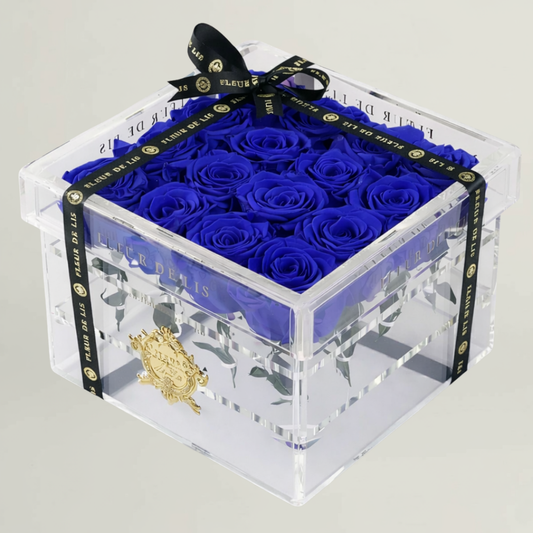 Acrylic Box of Midnight Blue Roses