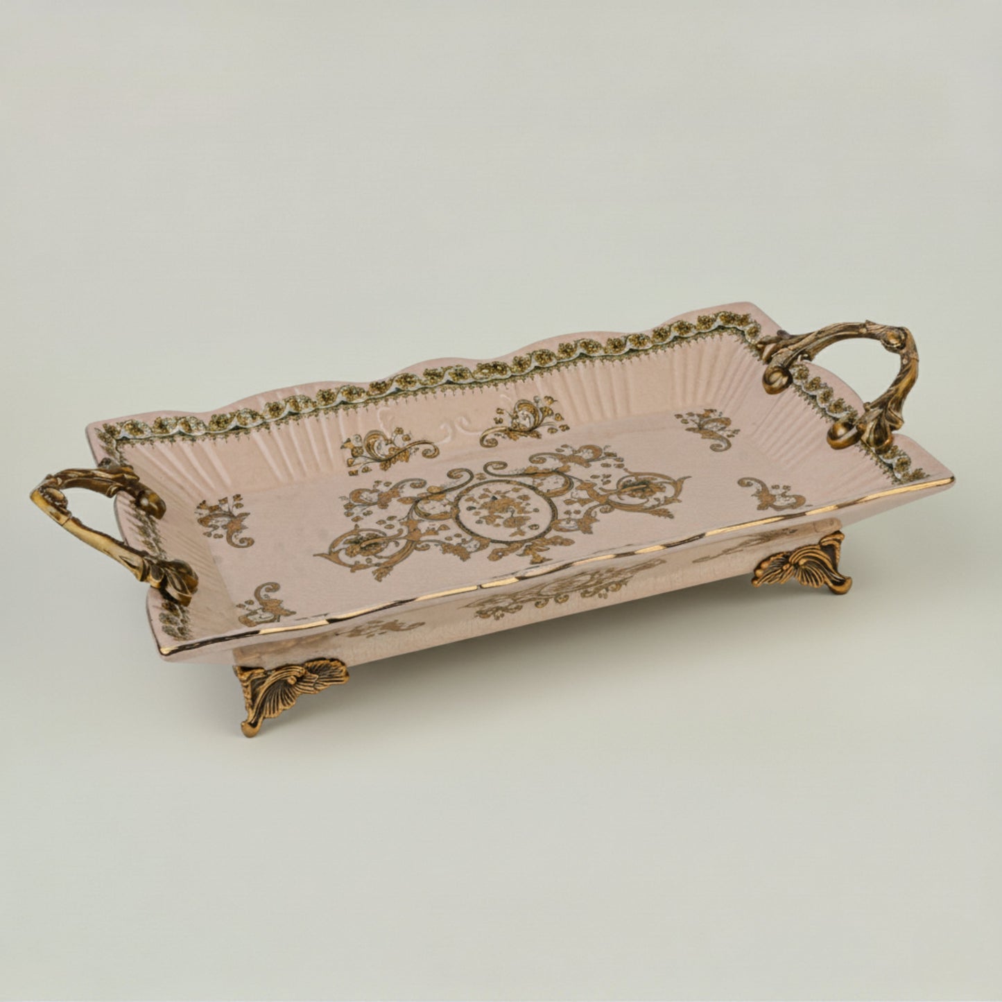 Victorian Ceramic Serving Tray Fleur de Lis