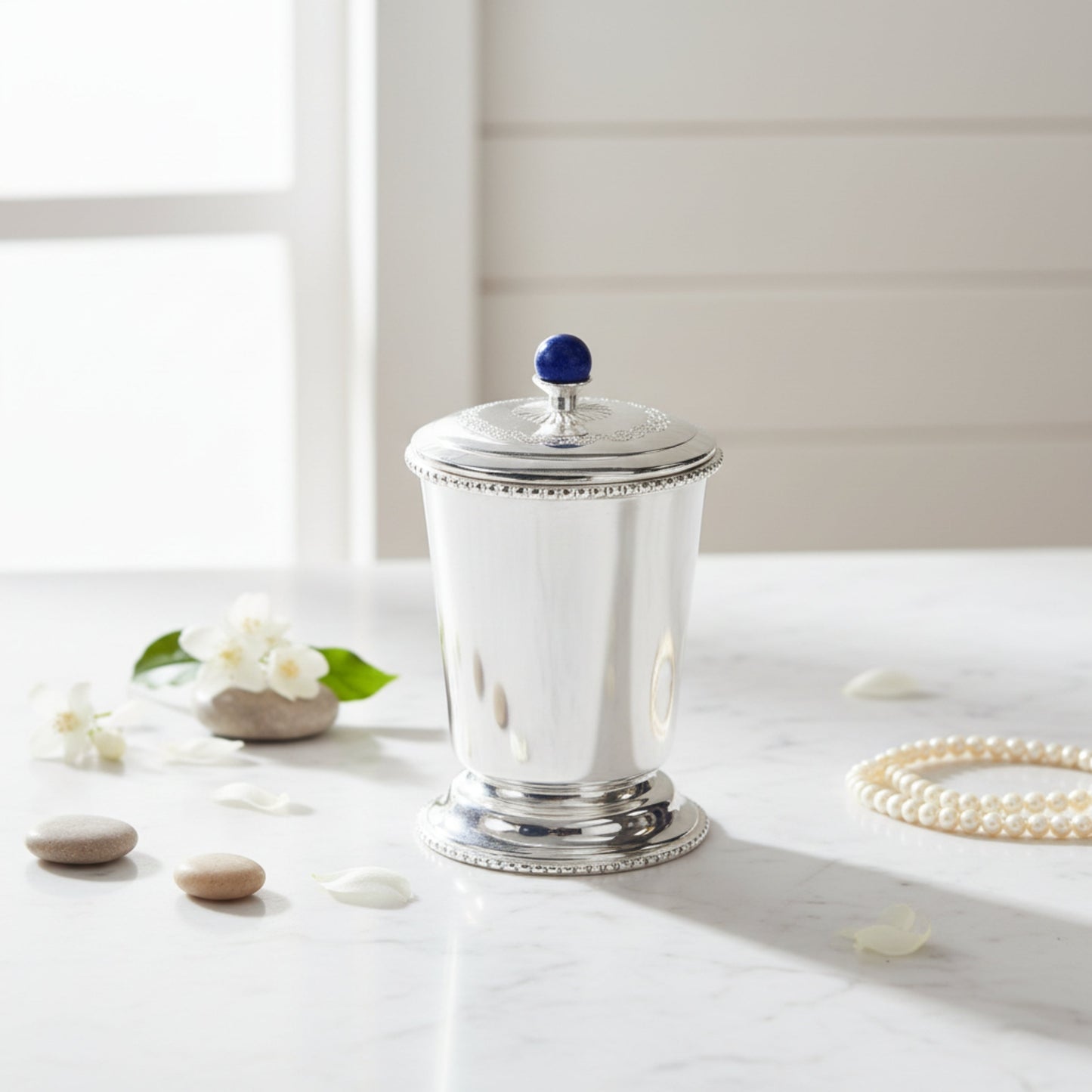 Silver Glass Set of 2 Fleur de Lis