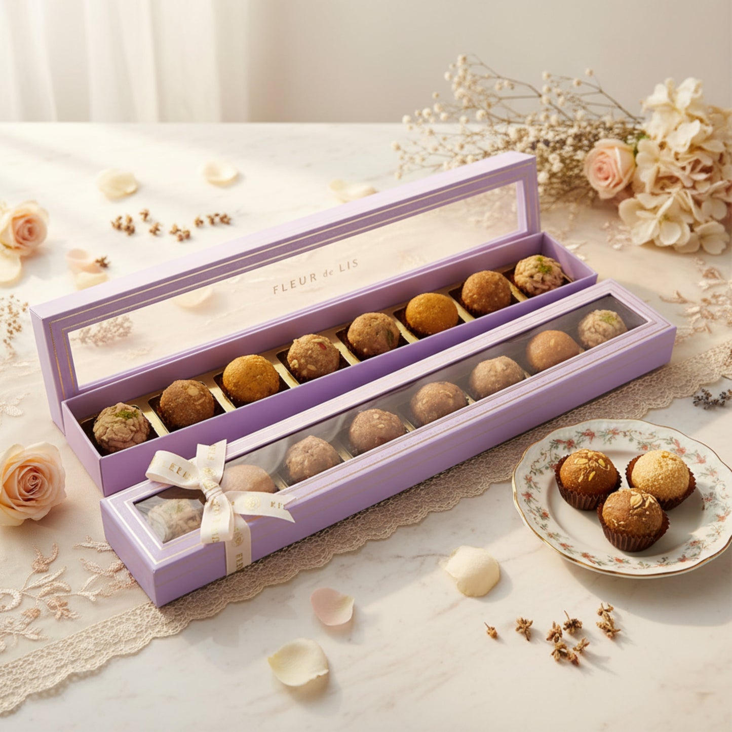 Delight Box – 8 Assorted Wholesome Ladoos Fleur de Lis