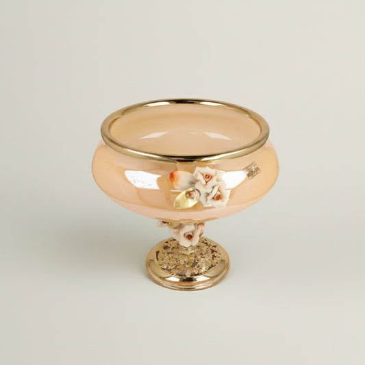 Handcrafted Autumn Glow Murano glass centerpiece bowl with floral detailing and gold accents by Fleur De Lis