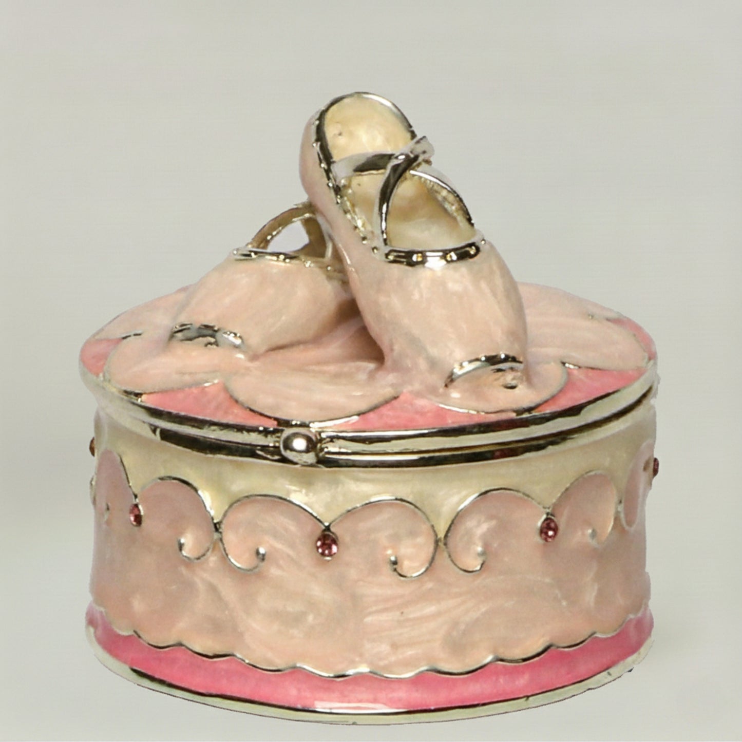 Decorative box with ballet shoes on a white background