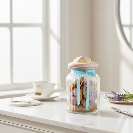 Ceramic Glass Jar Fleur de Lis