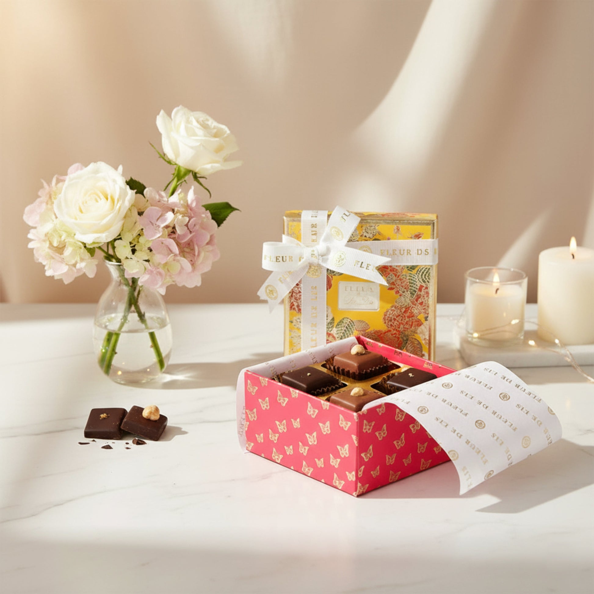 Surprise Box – 4 Assorted Ganache Chocolates Fleur de Lis