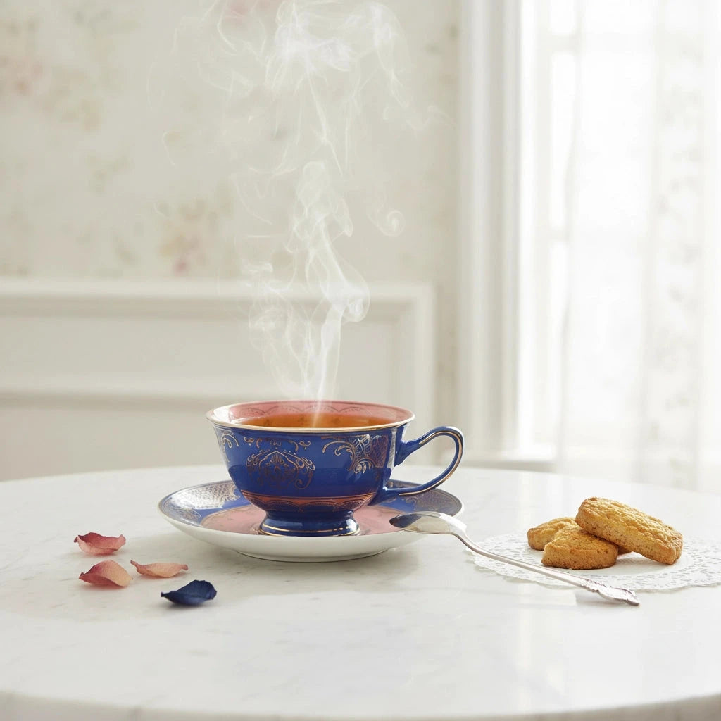 Set of 6 Elegant Ceramic Cup and Saucer Sets Fleur de Lis