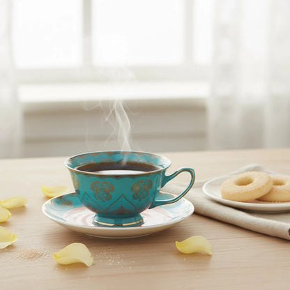 Set of 6 Elegant Ceramic Cup and Saucer Sets Fleur de Lis
