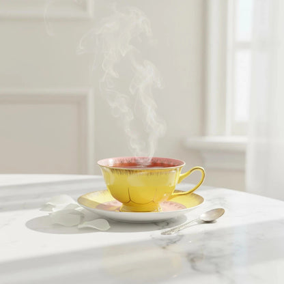 Set of 6 Elegant Ceramic Cup and Saucer Sets Fleur de Lis