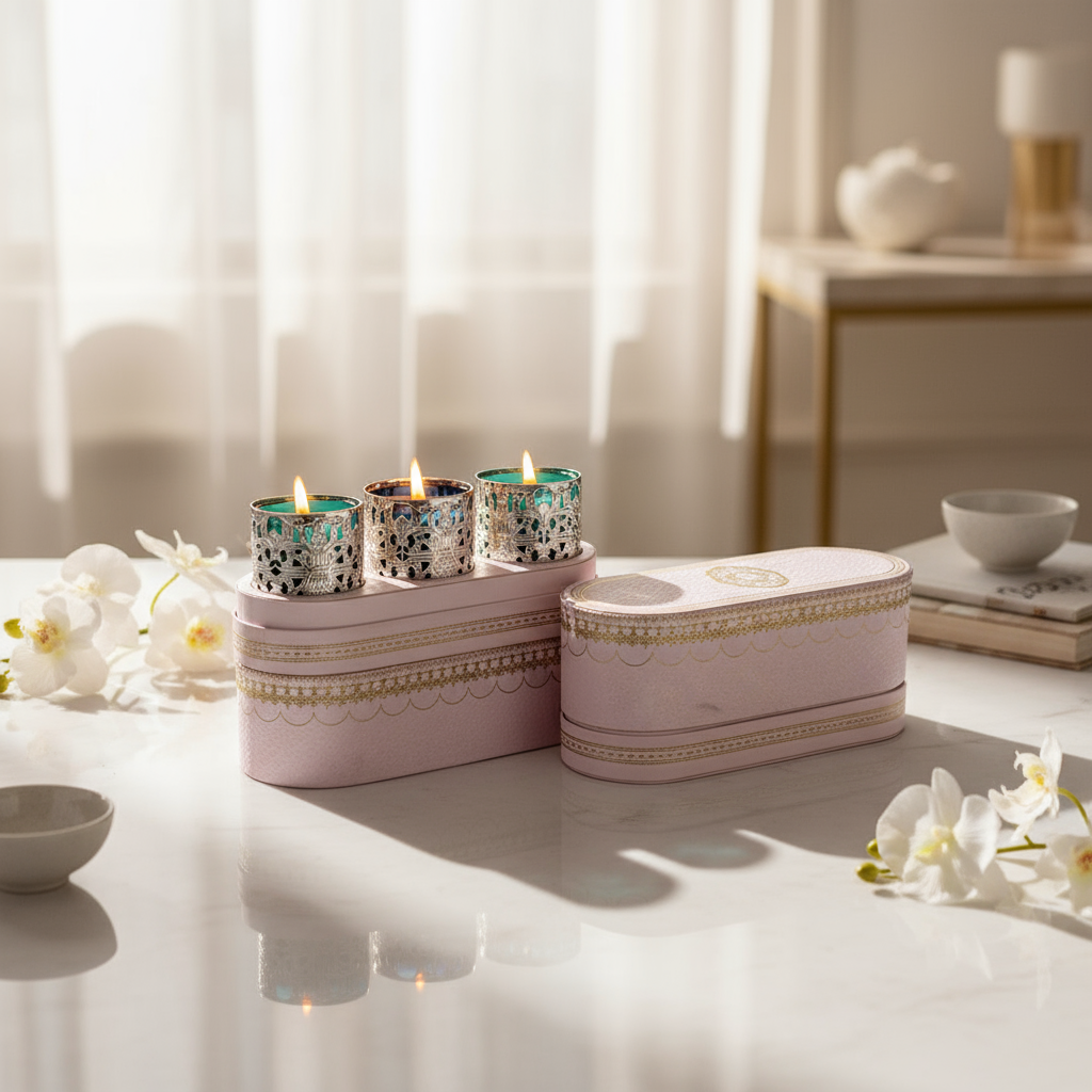 Silver Lattice Trishul candle Fleur de Lis