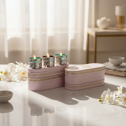 Silver Lattice Trishul candle Fleur de Lis