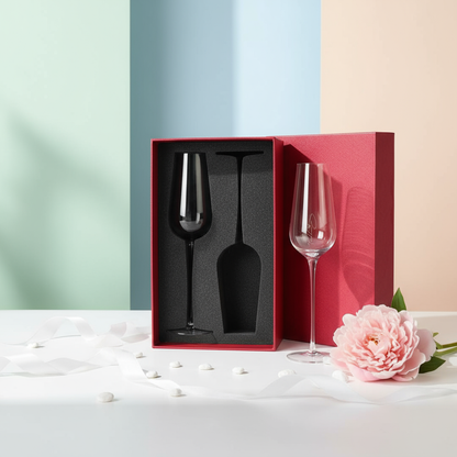 Set of 2 Elegant Flute Glasses Fleur de Lis