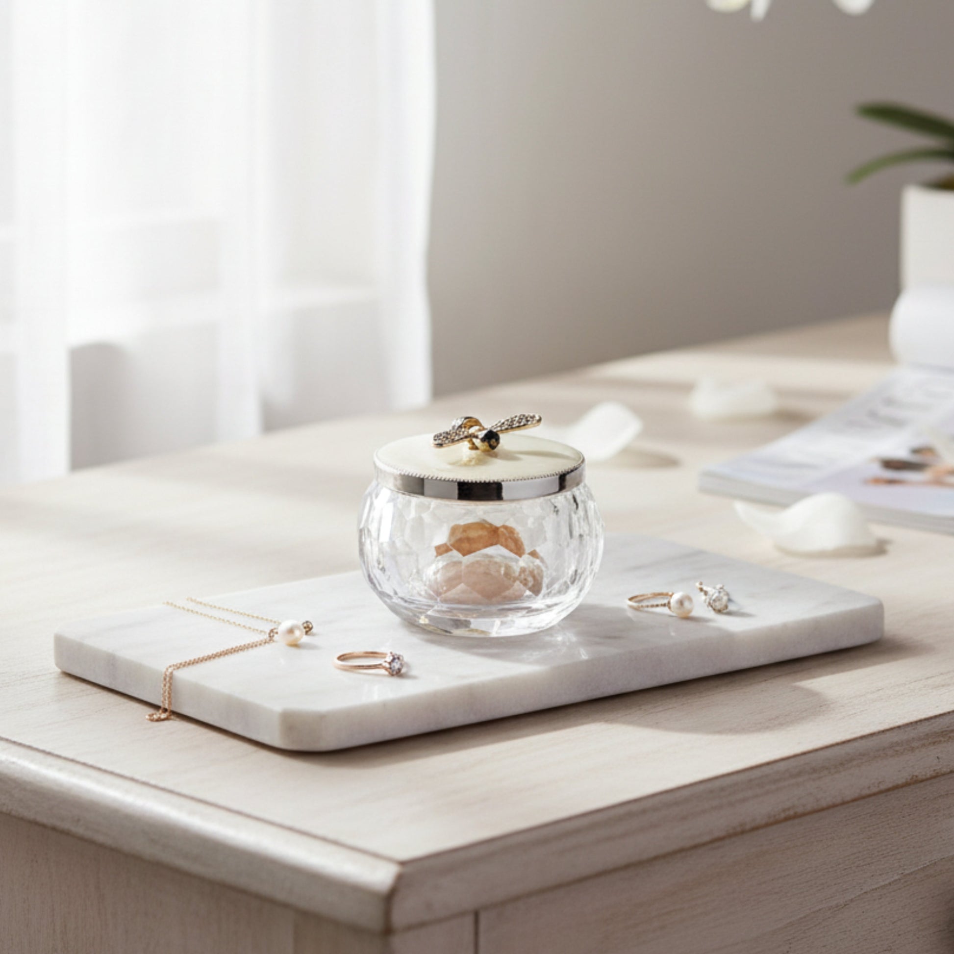 Sweet Bee Crystal Trinket Jar Fleur de Lis