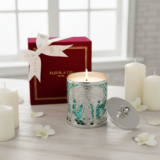 Lattice Candle - Shreenathji Silver Fleur de Lis