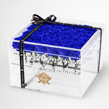 Acrylic Box of Midnight Blue Roses