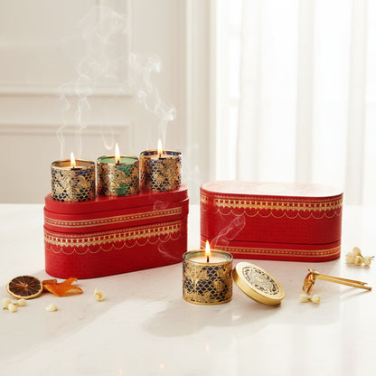 Floral Gold Lattice Candle Set Fleur de Lis