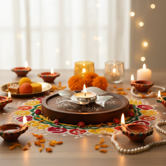 Radiant Silver Diya Fleur de Lis