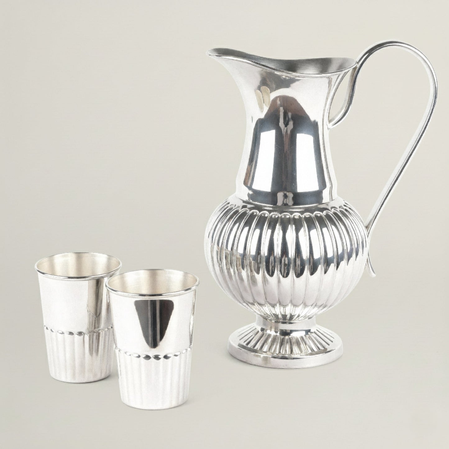 Royal Silver Jug & Glass Set Fleur de Lis