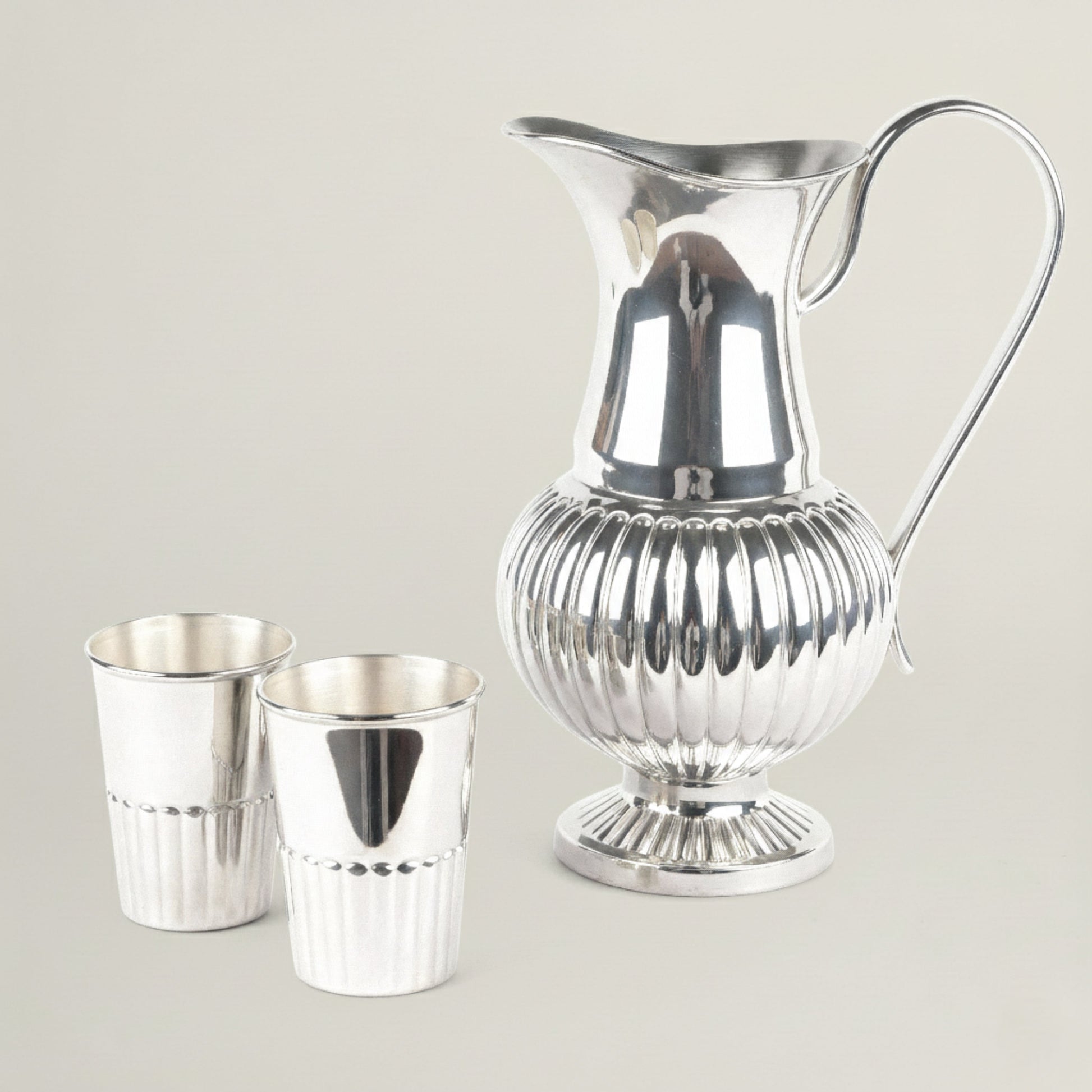Royal Silver Jug & Glass Set Fleur de Lis