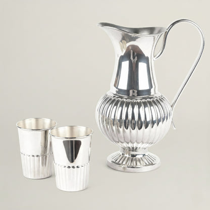 Royal Silver Jug & Glass Set Fleur de Lis