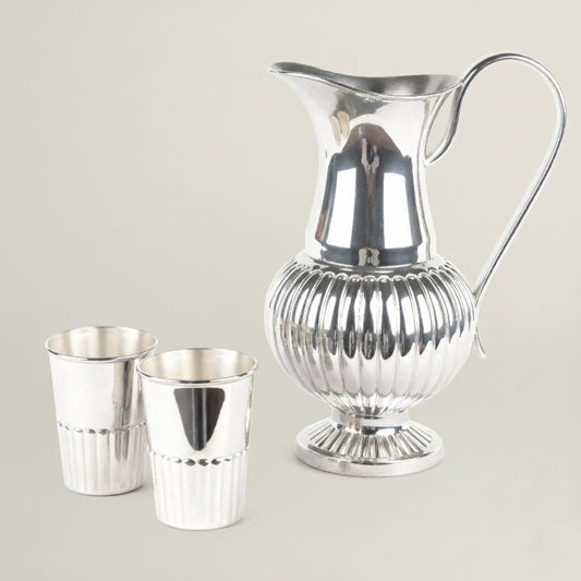Royal Silver Jug & Glass Set Fleur de Lis