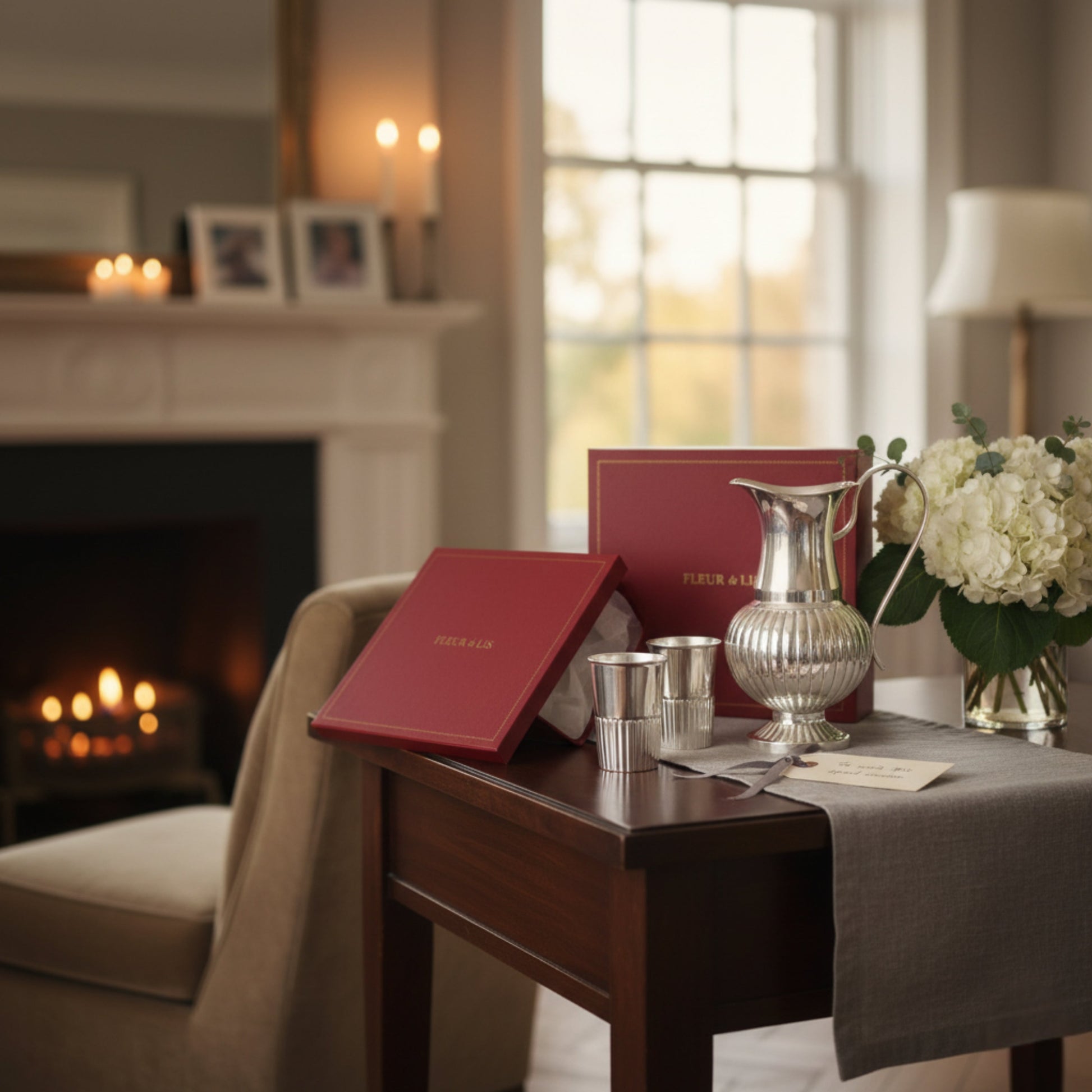 Royal Silver Jug & Glass Set Fleur de Lis