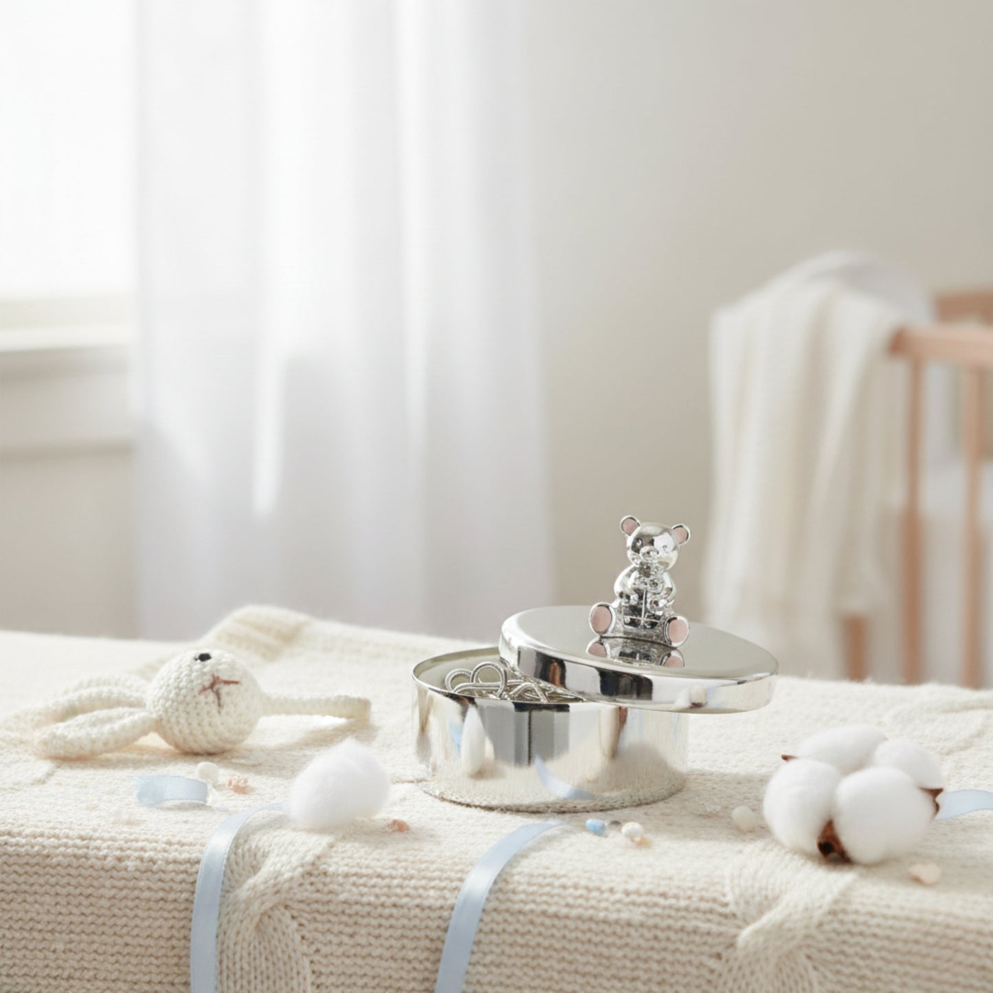 Silver Baby Trinket Box Fleur de Lis