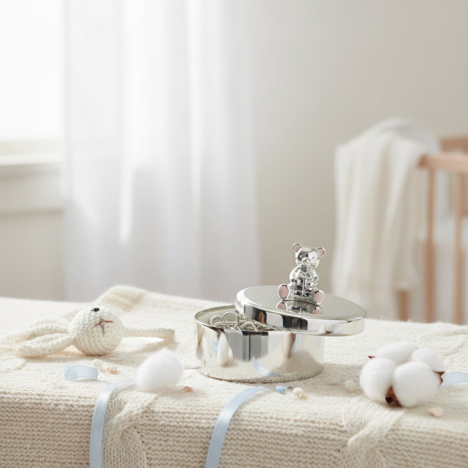 Silver Baby Trinket Box Fleur de Lis